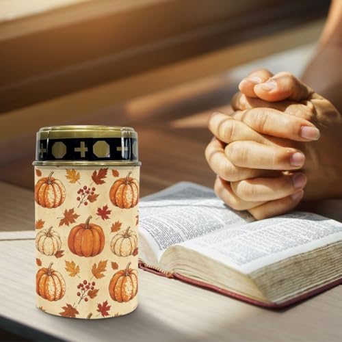 Poceacles Solar Powered Flameless Candle Cemetery Votive Candles Waterproof Outdoor Memorial Solar Stake Lights Home Outdoor Decoration, Pumpkin Fall Leaf Beige, Set of 6 - Image 5
