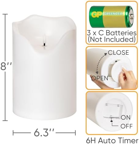 Homemory 6.3"x8" Extra Large Outdoor Waterproof Candle with Auto 6H Timer - Image 2