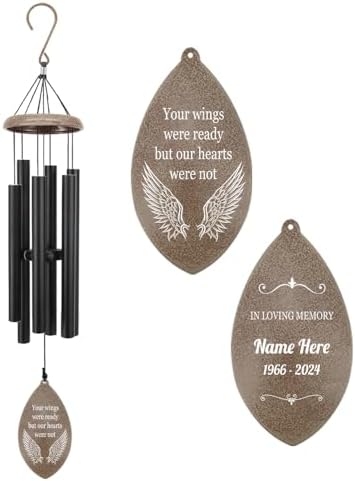 Personalized Memorial Wind Chimes, Angel Wings Sympathy Gifts Wind Chimes, 36inch Deep Tone Wind Chime for Loss of Loved Mom/Dad, Commemorative Wind Chime by ExtrabilyOfficial