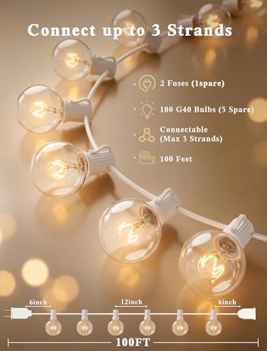 Outdoor String Light, 100Ft Waterproof Patio Lights with 105 Glass Bulbs - Image 2