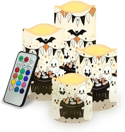 Ghost Cute Flameless Candles with Remote Color Changing Pillar Candles Battery Operated Tea Light for Halloween Party Decor Led Electric Candles Outdoor Home Decorations by Uorisanigo