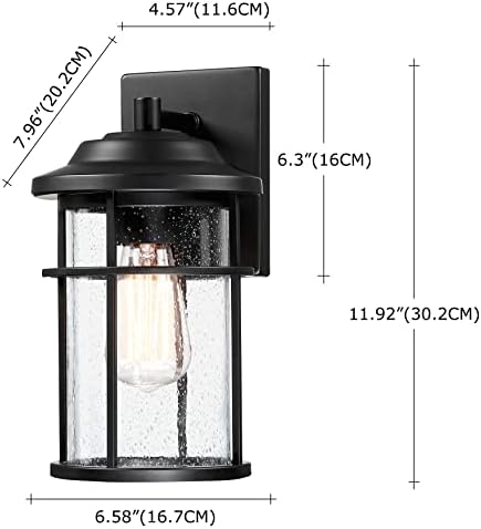 Outdoor Lights for House, Exterior Light Fixture, Waterproof Outdoor Wall Sconce Lights, Anti-Rust Black Wall Mount Lighting with Seeded Glass Shade, E26 Socket Lantern for Outside, Front Porch, Patio - Image 3