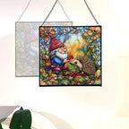 Gnome and Hedgehog Friends Stained Glass Suncatcher – Square Hanging Window Panel for Home or Greenhouse – Whimsical Glass Art Gift for Garden Lovers, Christmas, Halloween, Father Days 3plY32 - Image 4