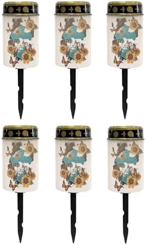 Poceacles Cross Solar Lights Outdoor Waterproof for Grave Decorations Fake LED Flameless Candles Outdoor Solar Lights Solar Lamp for Cemetery Lawn Yard, Sunflower Butterfly Gothic Cross, Pack of 6 by Poceacles