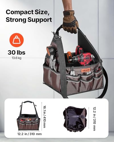VEVOR Tool Bag, 13 Inch, 45-Pocket Open Top Tool Tote, Electrical Maintenance Toolbox Organizer Storage with Handle, Adjustable Shoulder Strap, Portable Toolbag, for Professionals DIY & Jobsite Use - Image 3