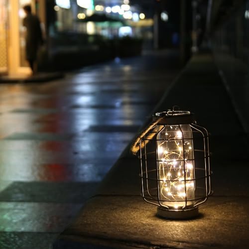 JHY DESIGN Metal Cage LED Lantern Battery Powered,9.4" Tall Cordless Accent Light with 20pcs Fairy Lights Great for Weddings Parties Patio Events Indoors Outdoors. - Image 4