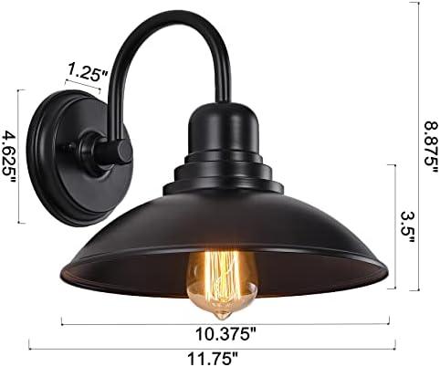 GOLDHILL Black Gooseneck Outdoor Barn Light, Farmhouse Vanity Lights with E26 Based Socket, Round Exterior Lights for House Garage Bathroom Bedroom - Image 6