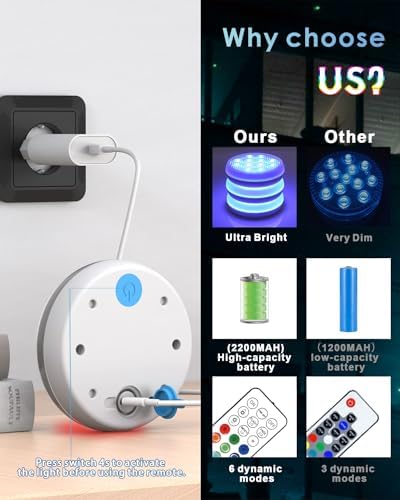 Pool Lights, Rechargeable Submersible LED Lights with Remote, IP68 Waterproof 16 Color Changing Floating Lights, Built-in Magnet Underwater Lights for Fountain, Pond, Aquarium(4 Pack) - Image 3