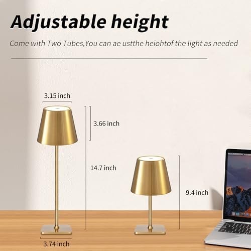 Mr. White Outdoor Waterproof Cordless Wireless Rechargeable Portable Top Touch Battery Operated Powered LED Table Lamp Desk Lamp Lights for Restaurant Kitchen Patio Dinner Dining (Gold) - Image 4