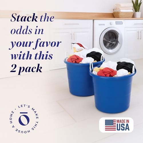 HOMZ Utility Tub, Storage Bucket with Rope Handles, 17 Gal, Blue, 2 Pack - Image 2