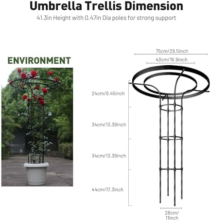 Garden Trellis for Climbing Plants Outdoor, 4.6FT Tall Metal Obelisk Trellis, 55.1" Umbrella Trellis for Potted Plants, Mushroom Top Trellises for Vines, Rose, Clematis, Pea, Bean, Tomato - Image 2