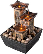GOSSI Indoor 3-Tier Tabletop Water Fountain with Soothing Sound, Simulation Stone Pillar Design, Natural River Rocks, Reflective Lighting for Meditation and Relaxation by GOSSI