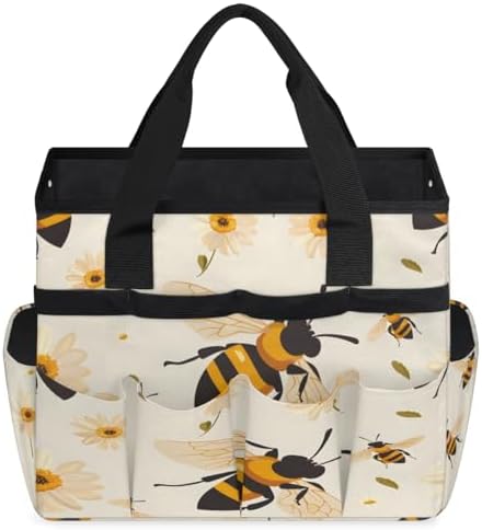 Bee Garden Tool Bag Organizer Heavy Duty Yellow Honey Floral Gardening Tote Bag with 10 Pockets for Women Men Gardening Gifts - Image 3