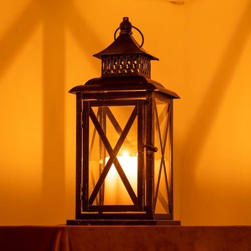 Lantern Decorative Indoor & Outdoor, Large Hanging Candle Lanterns Home Decor, Vintage Metal Candle Holders for Front Porch Patio Wedding Party, Halloween Christmas Decorations (Black) - Image 7