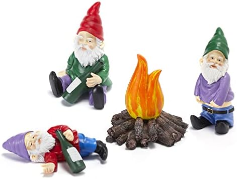 Extra Large Drunk Garden Gnomes Figurines | Set of 4 | Funny Dwarf Knomes Around Fire Pit, Adorable Naughty Drunken nombs Indoor & Outdoor Decor - Patio, Porch, Yard Lawn Art (Naughty Firepit Set) by Gute