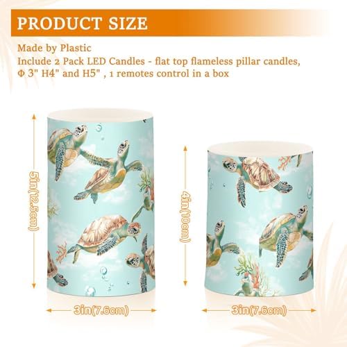 Cartoon Sea Turtle Teal Flameless Outdoor Candles with Timer Electronic Lights Electric Led for Valentine Battery Operated Votive 2-Piecing Set - Image 3