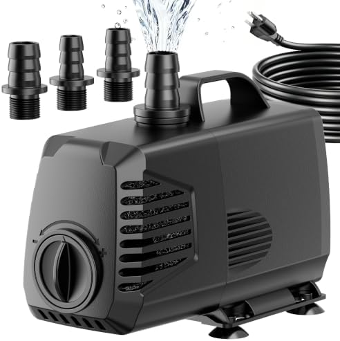 POPOSOAP 880GPH Submersible Water Pump, Water Fountain (85W 3200L/H) with 10.5FT High Lift Adjustable & 3 Nozzles & 16.4FT Cord, Ultra Quiet Aquarium Pump for Pond Fountain Waterfall Hydroponics-Q105 by POPOSOAP