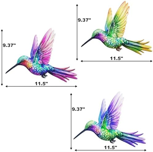 John's Studio 3Pcs Metal Hummingbird Wall Decor Outdoor Garden Hanging Art Sculptures Home Theme Decorations for Kitchen Bathroom and Pool - Image 7