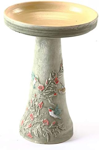 Birds Choice BCHUMMINGBIRD Hummingbird Burley Clay Bird Bath Set, Ceramic Bird Bath, 24" (H) x 17" (D), Beige by BirdsChoice