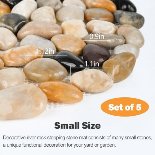 River Rock Stepping Stones Outdoor for Garden Walkway, 12 inch Diameter 5 Pcs Round Shape Paver Step Stones Polished Pebble River Stone Mat for Yard Lawn Patio Pathway Walk Way - Multi-Color - Image 3