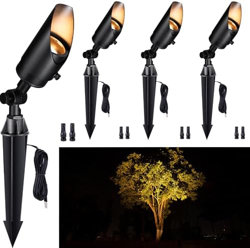 Gardenreet Brass Landscape Lighting Black, Low Voltage Spotlights Outdoor, 12V LED Wired Uplights, Waterproof Spot Lights for Outside Trees Without MR16 Bulb (4 Pack) by Gardenreet