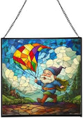 Gnome with Kite Flight Stained Glass Suncatcher – Square Hanging Window Panel for Home or Greenhouse – Whimsical Glass Art Gift for Garden Lovers, Christmas, Halloween, Father Days XEZq2D by Custom