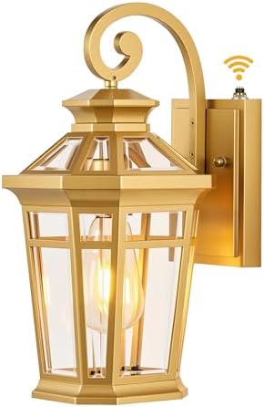 Porch Lights Outdoor, Dusk to Dawn Exterior Lighting Fixtures, Gold Wall Lanterns Wall Mount, Waterproof Anti-Rust Outdoor Sconce Lights for Garage, Patio Wall Light Fixture with Beveled Glass by OPAXIS