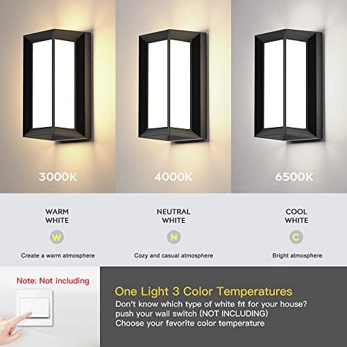 Sytmhoe Outdoor Wall Lights,2Packs Exterior Light Fixture,LED Wall Sconce 3-Color-Changeable Wall Mounted Lamps,Matte Black Porch&Patio Light Outdoor,IP65 Waterproof for Hallway Stairs Gardens - Image 2