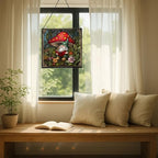 Gnome in Mushroom Hollow Stained Glass Suncatcher – Square Hanging Window Panel for Home or Greenhouse – Whimsical Glass Art Gift for Garden Lovers, Christmas, Halloween, Father Days FpWUpN - Image 7