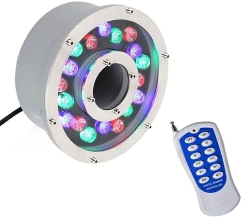 Recessed Underwater Light - Ring Fountain Light, 12/24V IP68 Waterproof Middle Hole RGB Color Changing Pond Lighting Submersible LED Pool Lights with Remote Control(9W(24V)) by Unknown