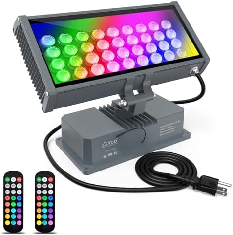 LED Wall Washer Lights with RF Remote, 144W RGBW Color Changing Flood Lighting Waterproof Heavy-Duty LED Wall Washing Light for Outdoor Indoor Lighting Projects, Hotels, Building Decorations by ATCD