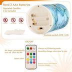 ALAZA Aqua Blue Gold Marble Textures Flameless Candles, LED Pillar Candles with Remote Timer, Battery Operated Candles Set of 2 - Image 6