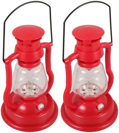 2pcs Vintage Kerosene Oil Lamp with Handle, Red Retro Lantern by Unknown