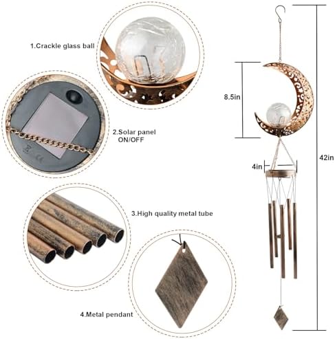 Moon Wind Chimes Solar Outdoor, Mother's Day Wind Chime Gift for Mom, Women, Grandma, Garden Courty ard Lawn Decor, Thanksgiving Gifts, Moon Gifts, Wind Chimes for Outside - Image 3