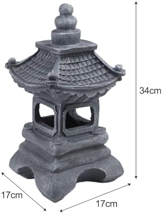 Polyresin Pagoda Garden Statue with Solar LED Light, Weather Resistant Zen Lantern for Outdoor Yard Patio Decor, Grey Finish(B) - Image 7