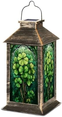Solar Lantern St Patrick s Day Stained Glass Clover Tree Greenery Intricate Outdoor Waterproof Hanging Solar Light Outside Lights for Patio Yard House Lawn Decor Birthday Gifts for Women Mom by Unknown