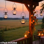 Solar Hanging Lanterns Outdoor Waterproof, Vintage Mini Metal Lantern with Flickering Solar Powered Tea Lights, Perfect Chargeable Solar Lights for Backyard Patio Garden Fence Tree Decoration-4Pack - Image 7