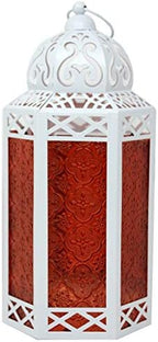 Vela Lanterns Decorative Indoor Candle Holder Table Centerpieces - Moroccan Hanging Outdoor Patio & Porch Home Decor, Turkish Lamp for Wedding, Ramadan (Large 12", White Red) - Image 3