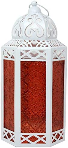 Vela Lanterns Decorative Indoor Candle Holder Table Centerpieces - Moroccan Hanging Outdoor Patio & Porch Home Decor, Turkish Lamp for Wedding, Ramadan (Large 12", White Red) - Image 3
