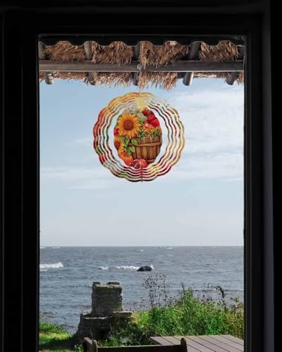 Fall Orange Wind Spinner for Yard and Garden, Thanksgiving Maple Sunflowers Pumpkin Hanging Wind Spinner Outdoor 3D Kinetic Wind Sculpture Spinners Indoor Outdoor Patio Décor Ornaments Gift 10" - Image 4