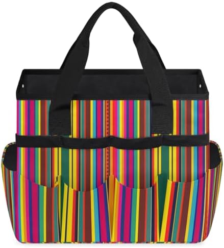 Mexican Stripes Garden Tool Bag, Garden Tote Storage Bag with 10 Pockets, Indoor and Outdoor Colorful Vertical Line Gardening Tool Organizer for Women Men - Image 2