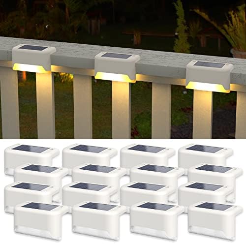 APONUO Solar Deck Lights 16 Pcs, Solar Step Lights Outdoor Waterproof Led Fence Light for Patio, Stairs, Garden Pathway (Warm White) by APONUO