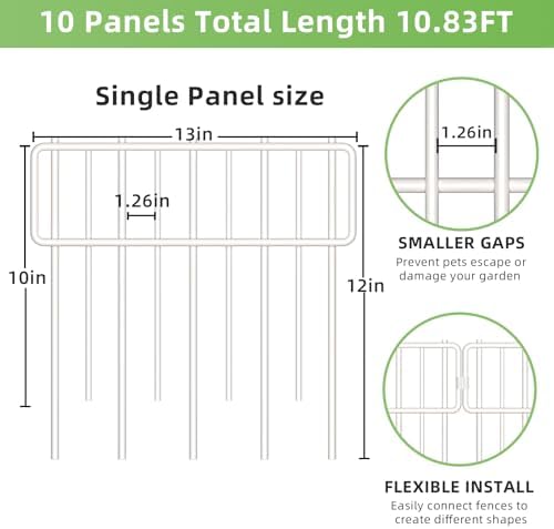 Blingluck Animal Barrier Fence, 10 Pcs Upgrade 1.26 in Gap Decorative Fences No Dig Fence for Rabbits and Dog Ground Defense, Rustproof Metal Wire Garden Edging Border for Outdoor, Yard, White - Image 2