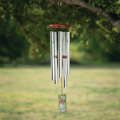 Woodstock Wind Chimes 26" Cardinal Garden Chime, Stained-Glass Acrylic Wind Catcher Chimes Silver Aluminum Tubes, Windchime for Outside Garden Decor, Outdoor Patio and Front Porch - Image 2