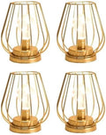 TRIROCKS Set of 4 Metal Battery Operated Lamp 7'' Tall Mini Cage Shape Cordless Table Lamp Battery Lanterns with Warm Fairy Lights Bulb for Patio Garden Wedding Parties Indoor Outdoor(Gold) by TRIROCKS