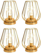 TRIROCKS Set of 4 Metal Battery Operated Lamp 7'' Tall Mini Cage Shape Cordless Table Lamp Battery Lanterns with Warm Fairy Lights Bulb for Patio Garden Wedding Parties Indoor Outdoor(Gold) by TRIROCKS