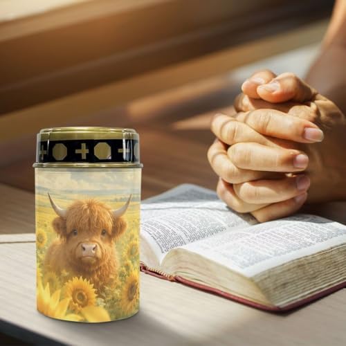 Poceacles Outdoor Lights Solar Grave Candle Solar Cemetery Candles LED Automatic Outdoor Flameless Cemetery Lights for Loss of Dad, Sunflower Highland Cow, Set of 6 - Image 5