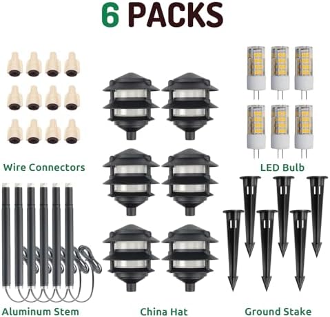 Lumina Lighting® Low Voltage Landscape Lighting Cast-Aluminum Pagoda Path and Area Light Warm White 4W G4 LED Bulb and ABS Ground Stake Included for Yard Walkway Lawn PAL0103-BkLED6 (Black,6-Pack) - Image 3