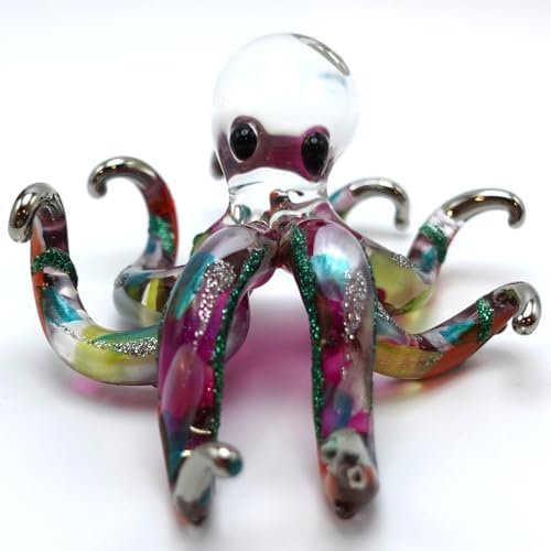 Octopus Miniature Hand Blown Glass Art Figurines Sea Animals Collectible Gift Decorate (4 inches Multi-Purple) - Image 4
