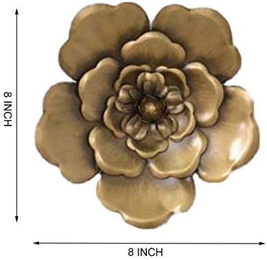 8 Inch Large Metal Flower Wall Art Multiple Layer Home Decor for Outdoor Home Garden Porch Patio Set of 3 (Gold)) - Image 2